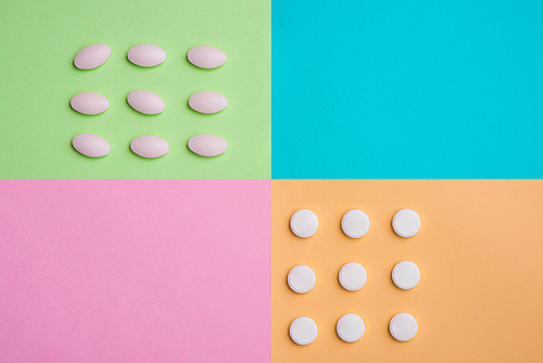 Medical concept. Pills medicine on colorful background.