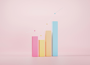 Bar chart graph growth diagram Infographics elements on pink background, Business info cube graphics bar table, finance web design, 3D rendering illustration