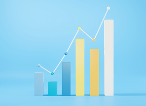 Bar chart graph growth diagram Infographics elements on blue background, Business info cube graphics bar table, finance web design, 3D rendering illustration