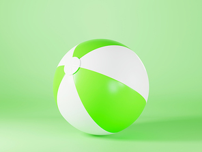 Green inflatable beach ball mockup light sphere toy for sport game summer on green background, holiday summer icon, 3D rendering illustration