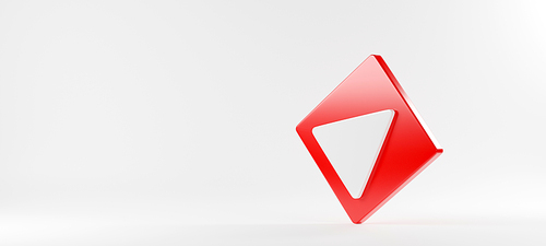 Red play button video icon social media sign player symbol logo on white background for website design and mobile app development, 3D rendering illustration
