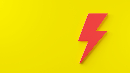 Lightning Icon, electric power element logo, Energy or thunder electricity symbol on yellow background, Lightning bolt sign, electric light web design concept, 3D rendering illustration