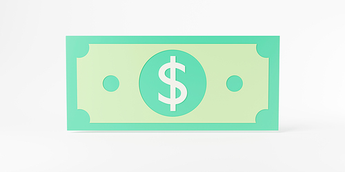 Dollar currency banknote green, cash money bills icon isolated on white background, Banking finance investment, web element design, 3D rendering illustration