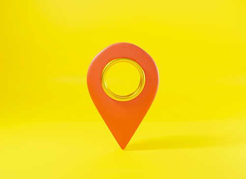 Map pinpoint symbol place location design style modern icon on yellow background, red pin pointer GPS symbol, navigation marker sign design style modern, 3D rendering illustration