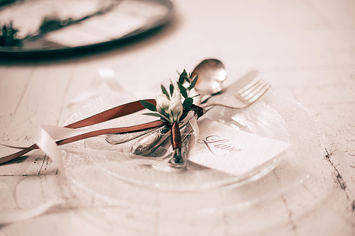 background image of Cutlery and an invitation to a Banquet on a light background.