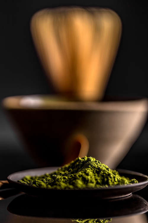 Close up of green matcha tea powder