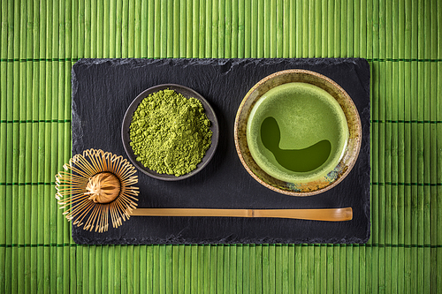 Japanese tea ceremony setting, Matcha green tea