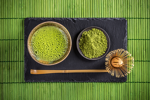 Japanese traditional tea set with matcha green tea