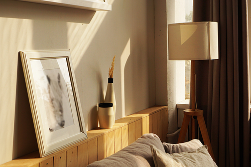 Room in scandinavian style at home, sunny day and light