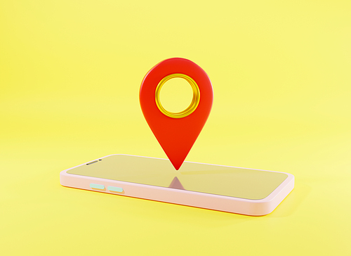 Map pinpoint symbol place location design style modern icon on screen smartphone, red pin pointer GPS symbol in mobile phone, navigation marker sign design style modern, 3D rendering illustration