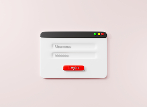 Member login user name and password interface icon for desktop application or website page on pink background, web mobile logo app UI design, Sign in web element template, 3D rendering illustration