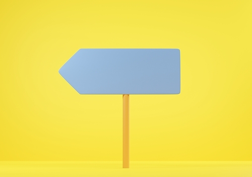 Sign directions blank road signs four arrows pointing different directions choice on yellow background, street and road signs traffic icon, 3D rendering illustration