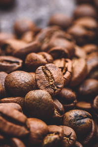 Background of fresh roasted coffee beans. Selective focus