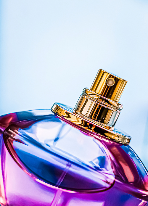 Perfume bottle on glossy background, sweet floral scent, glamour fragrance and eau de parfum as holiday gift and luxury beauty cosmetics brand design.