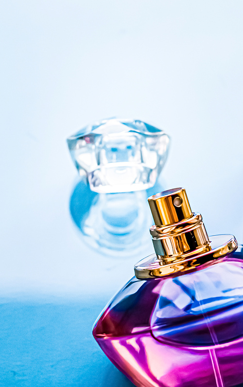 Perfume bottle on glossy background, sweet floral scent, glamour fragrance and eau de parfum as holiday gift and luxury beauty cosmetics brand design.