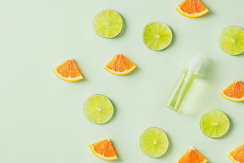 Flat lay composition with delicious natural citrus on color background