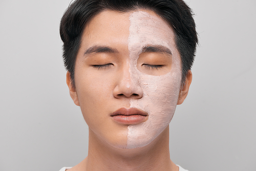 men skin care mask on white background