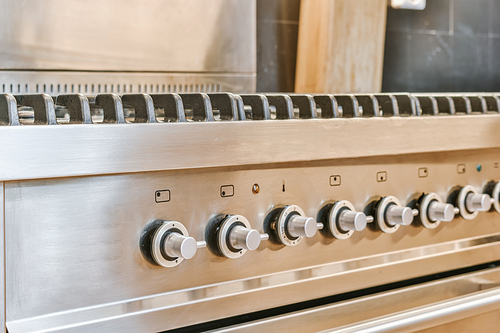 Close up of stylish gas stove in a kitchen