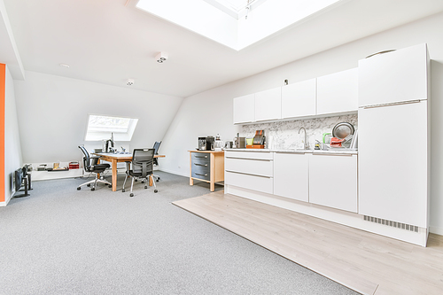 Combined large room with kitchen and work area