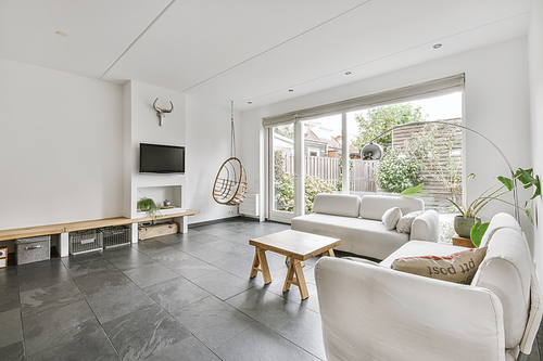 Beautiful living room interior with comfortable sofa