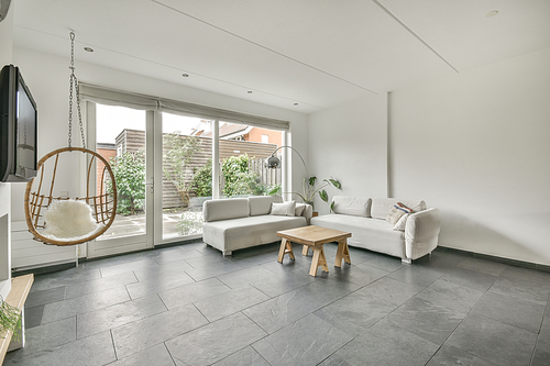 Beautiful living room interior with comfortable sofa