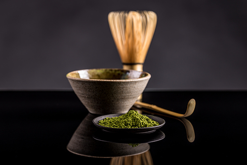 Japanese tea ceremony setting, Matcha green tea