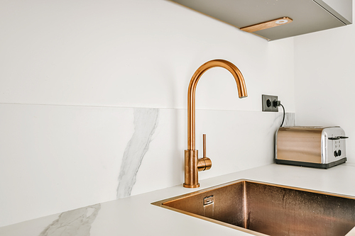 Stunning golden sink faucet in luxury kitchen