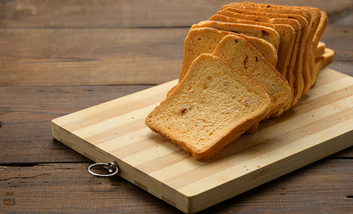 sliced white wheat flour bread on a wooden board. Sandwich bread