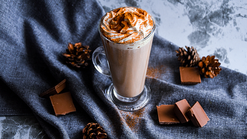 ice espresso, Nitro cold brew coffee with the fermentation was compressed nitrogen into a similar system of beer, with chocolate, grey kitchen towel , christmas drink