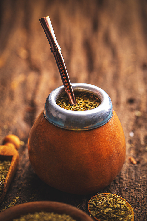 Mate tea in a traditional calabash gourd with bombilla