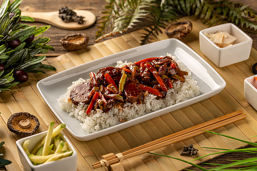 Pork tongue dish with steam rice, Chinese cuisine