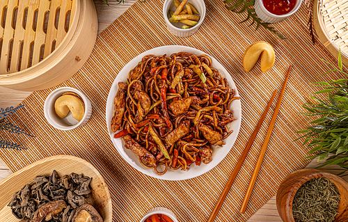 Chicken chow mein, traditional Chinese main course food