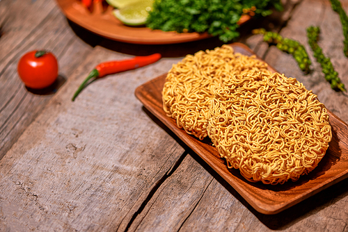 Ingredient for Instant Noodle with egg, lemon, chili and herb