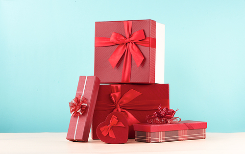 Gift box with red ribbon  for Valentine's Day.