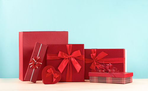 Gift box with red ribbon  for Valentine's Day.