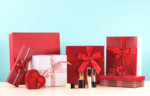 Gift box with red ribbon  for Valentine's Day.