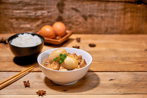 Vietnamese caramelised pork with hard-boiled eggs braised in coconut water.