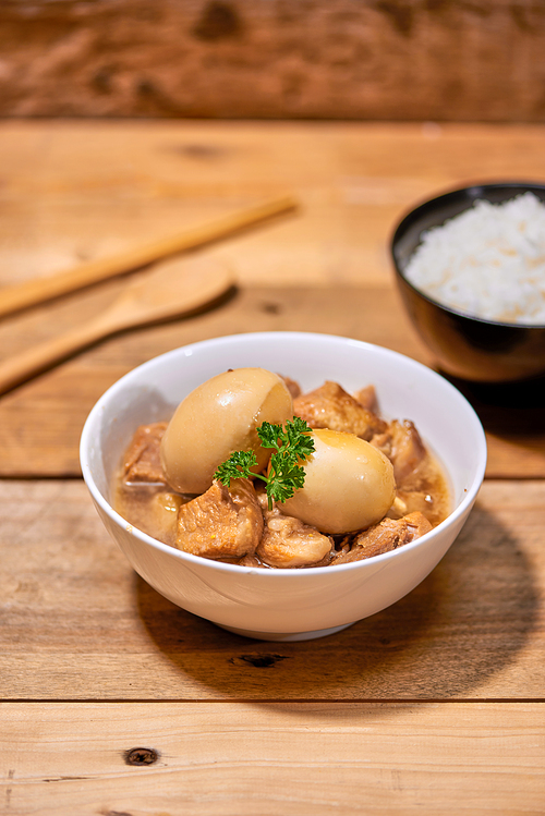 Vietnamese caramelised pork with hard-boiled eggs braised in coconut water.