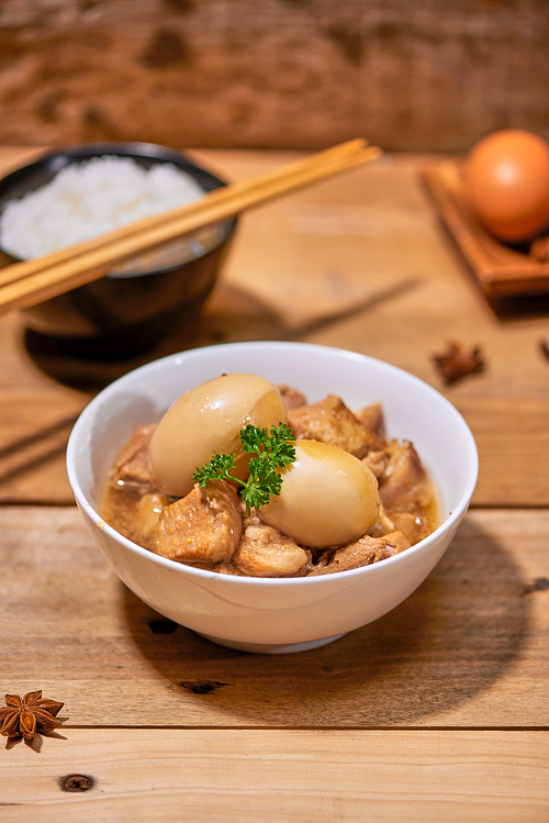 Vietnamese caramelised pork with hard-boiled eggs braised in coconut water.