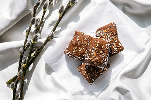 Oat cookies, oat dates energy, selective focus. Vegan sweets. Homemade bakery. Raw vegan healthy dessert made from dates and nuts. Gluten Free tasty protein packed snacks