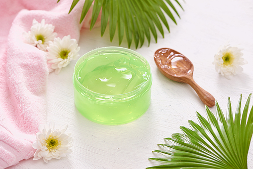 Smoothing gel aloe vera formula represent the cosmetic and bodycare.