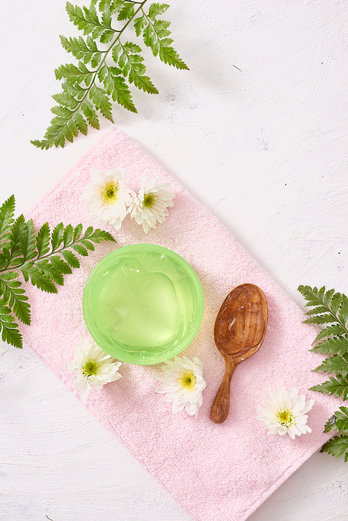 Soothing gel aloe vera formula represent the cosmetic and bodycare.