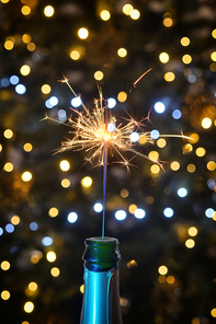 Closeup Champagne Wine with Sparkler on New Year