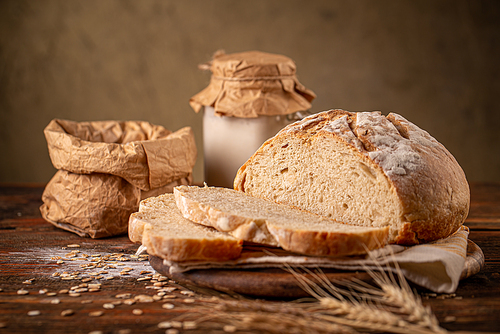 Sourdough bread loaf made from natural wild yeast sourdough starter culture