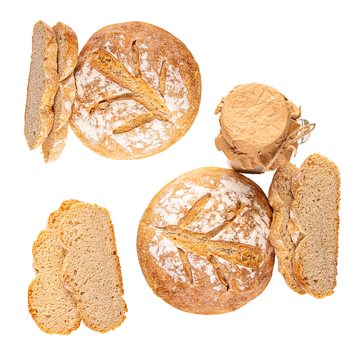 Set of homemade freshly baked traditional bread isolated on white background