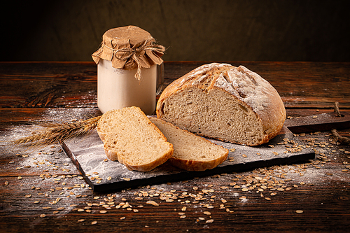 Sourdough bread loaf made from natural wild yeast sourdough starter culture