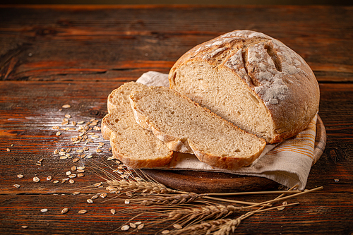 Homemade sourdough bread food photography on wooden background