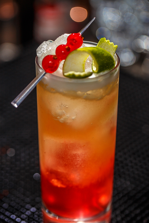 Alcoholic or non-alcoholic cocktail at the bar counter in the night club.