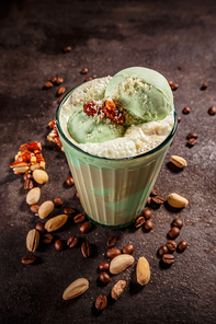 Iced coffee with milk and pistachio ice cream