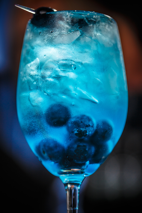 Close up of blue lagoon cocktail